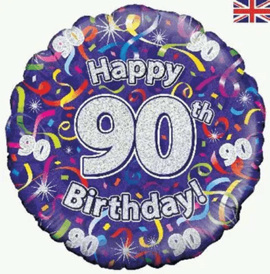 90th Birthday Streamers Purple Foil Balloon (18