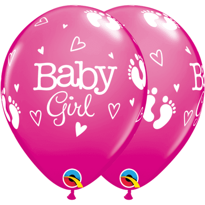 Baby Girl Footprints & Hearts - 11 Inch Balloons 25pcs