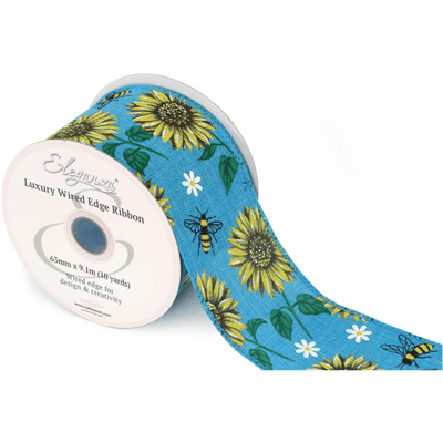 Bee & Sunflower Turquoise Wired Edge Ribbon 63mm x 9m (Eleganza) 1pc