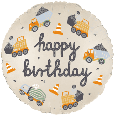 Birthday Construction Trucks Foil Balloon 1pc (PartyDeco 18