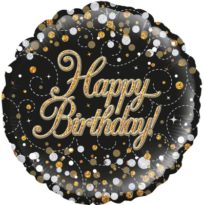 Birthday Fizz Black & Gold Foil Balloon (18