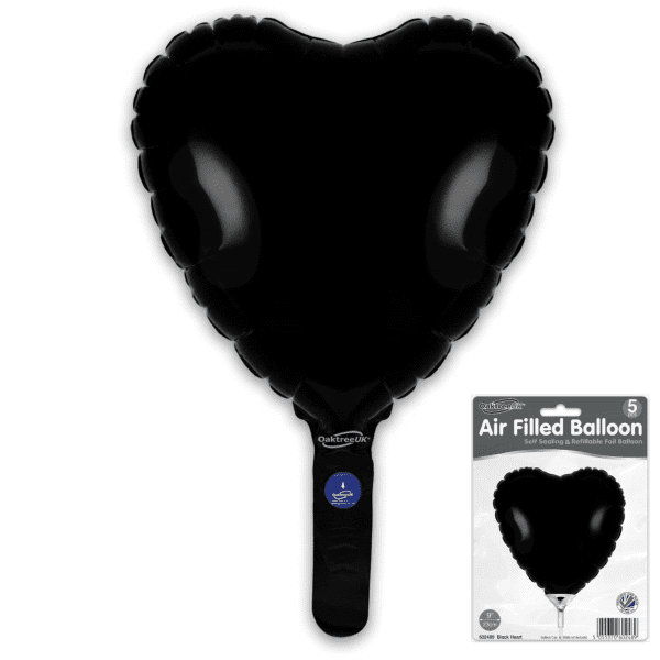Mini Black Foil Balloon 5pc (9" Heart Air-Fill)