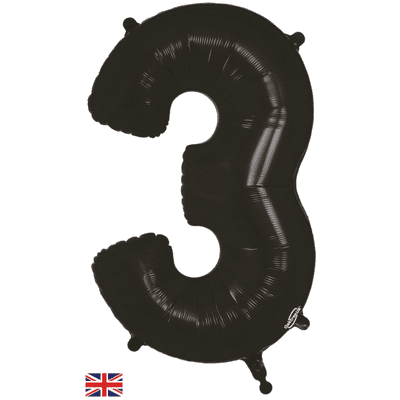 Black Number 3 Balloon - Foil Number Balloon 1pc (34