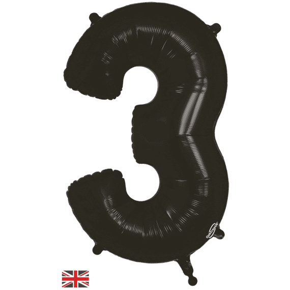 Black Number 3 Balloon - Oaktree Number Balloon | Free Delivery