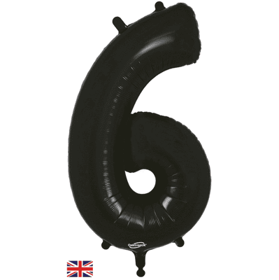 Black Number 6 Balloon - Foil Number Balloon 1pc (34