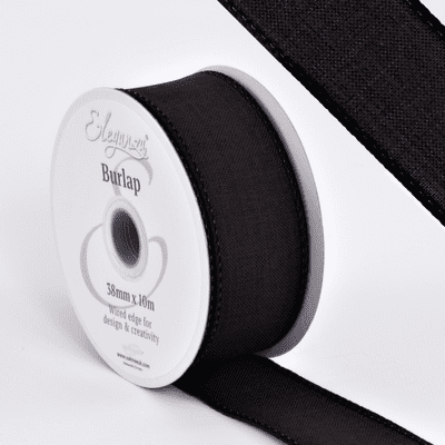 Black Wired Edge Burlap Ribbon 38mm x 10m (Eleganza) 1pc