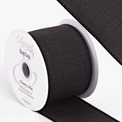 Black Wired Edge Burlap Ribbon 63mm x 10m (Eleganza) 1pc