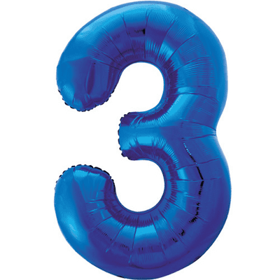 Blue Number 3 Balloon - Foil Number Balloon 1pc (34