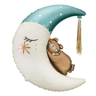 Blue Teddy Bear on Moon Large Foil Balloon 1pc (PartyDeco 34