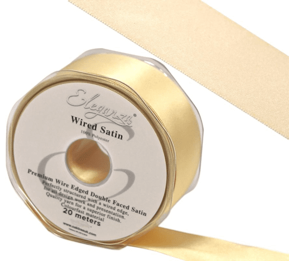 Buttermilk Wired Edge Double Faced Satin Ribbon 50mm x 20m | Wholesale