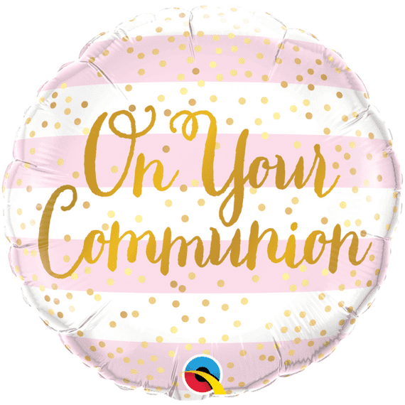 Communion Pink Stripes Foil Balloon | Free Delivery