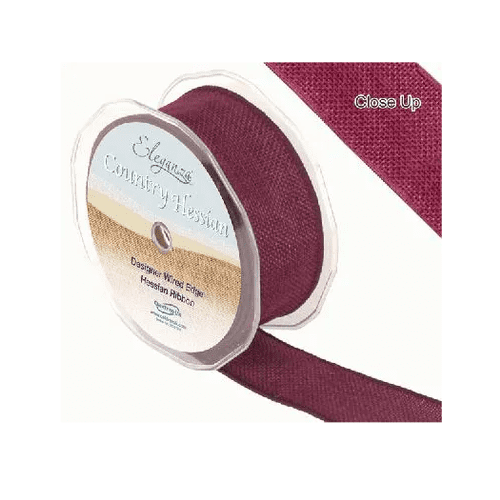Burgundy Wired Edge Country Hessian Ribbon 38mm x 10m