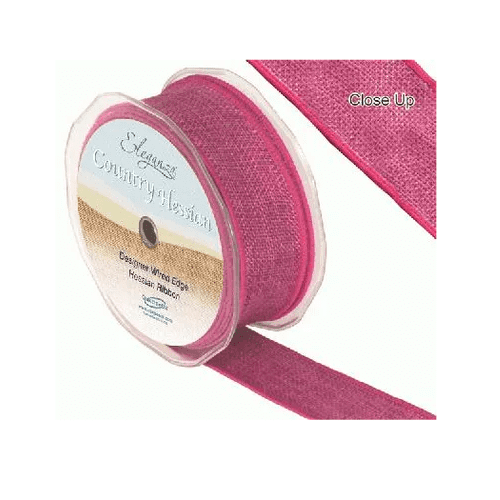 Fuchsia Wired Edge Country Hessian Ribbon 38mm x 10m