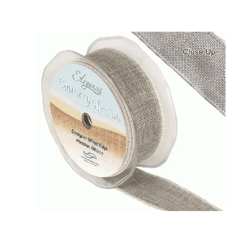 Light Grey Wired Edge Country Hessian Ribbon 38mm x 10m