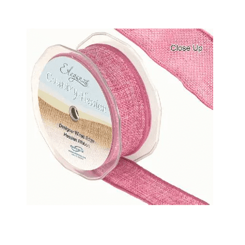 Light Pink Wired Edge Country Hessian Ribbon 38mm x 10m