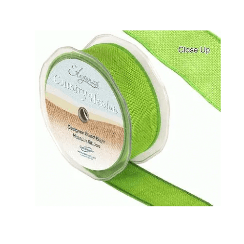 Lime Green Wired Edge Country Hessian Ribbon 38mm x 10m