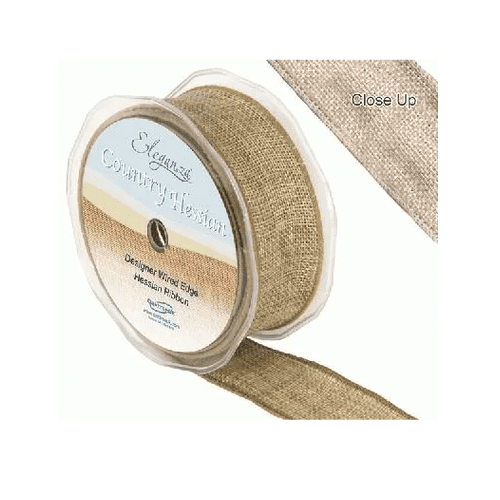 Natural Wired Edge Country Hessian Ribbon 38mm x 10m