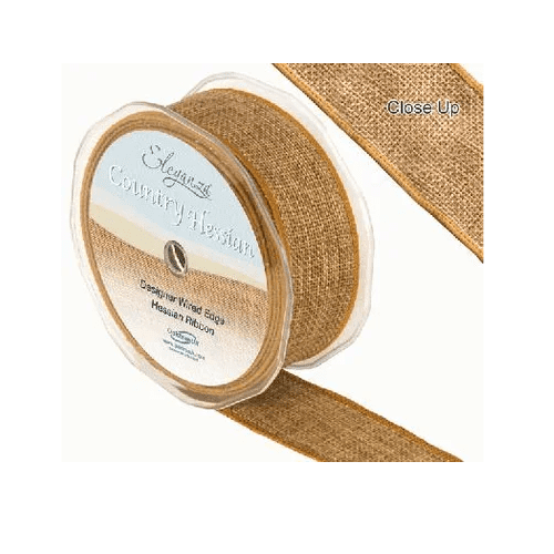 Tan Wired Edge Country Hessian Ribbon 38mm x 10m