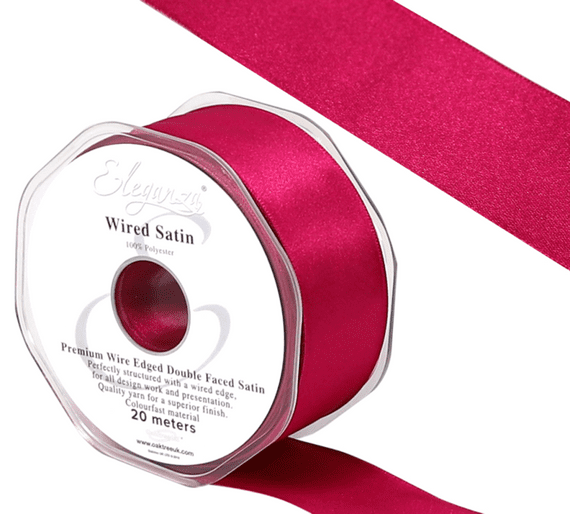 Deep Cerise Wired Edge Double Faced Satin Ribbon 25mm x 20m | Wholesale