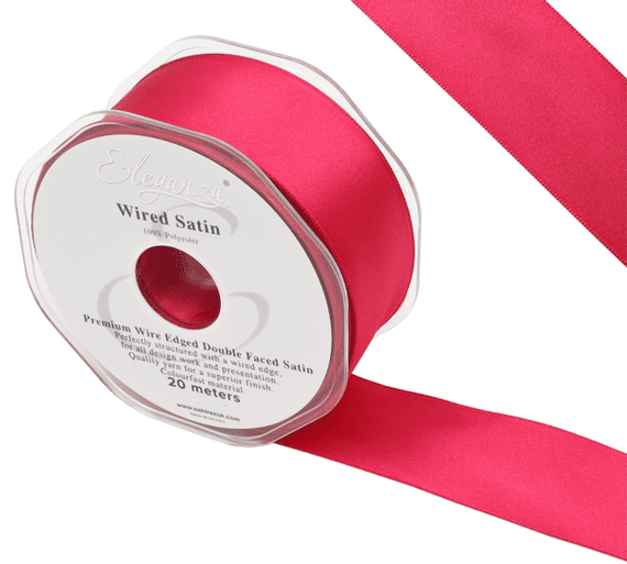 Deep Cerise Wired Edge Double Faced Satin Ribbon 38mm x 20m | Wholesale