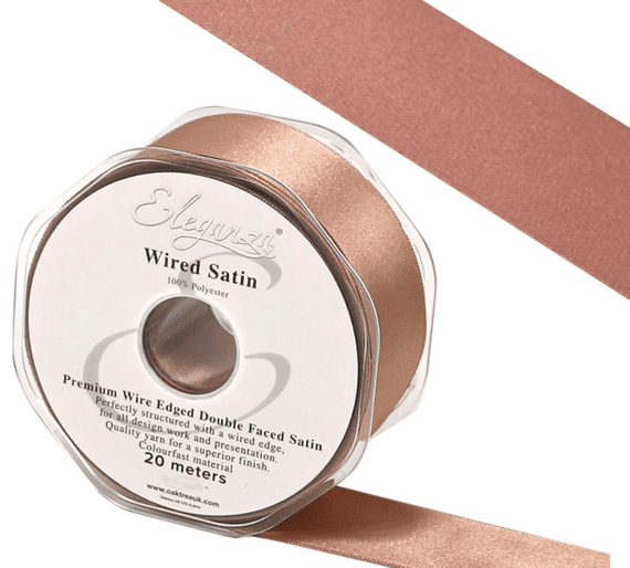 Deep Rose Gold Wired Edge Double Faced Satin Ribbon 50mm x 20m | Wholesale