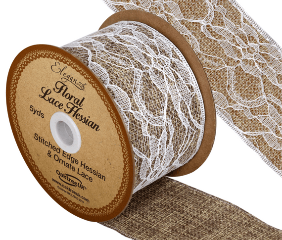 White Floral Lace Hessian 50mm x 4.57m