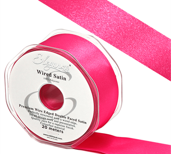 Fuchsia Wired Edge Double Faced Satin Ribbon 38mm x 20m | Wholesale