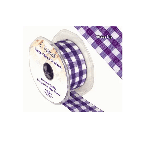 Purple Large Check Gingham Ribbon 38mm x 25m Eleganza Ribbon