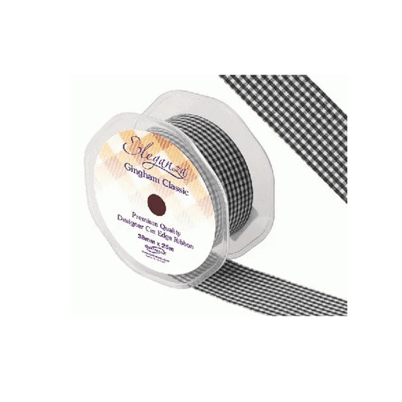 Black Gingham Ribbon 38mm x 25m Eleganza Ribbon
