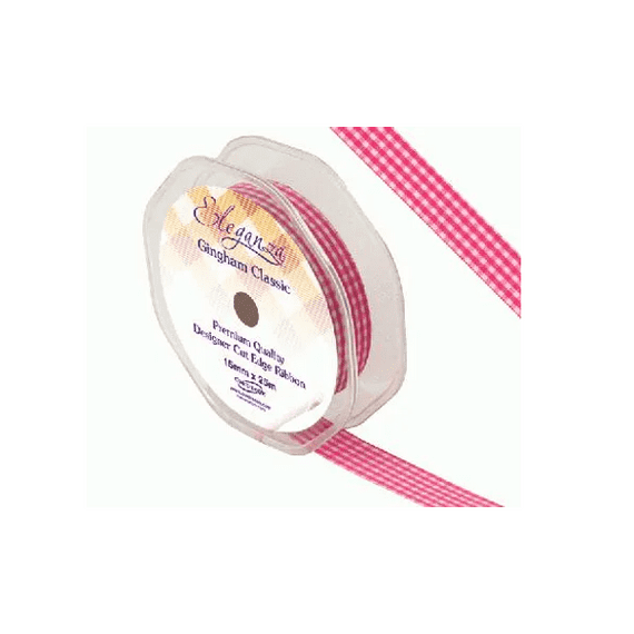 Fuchsia Gingham Ribbon 15mm x 25m Eleganza Ribbon