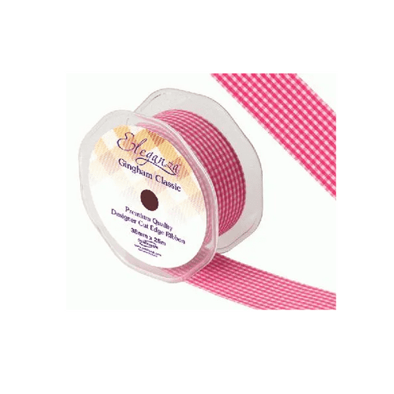 Fuchsia Gingham Ribbon 38mm x 25m Eleganza Ribbon