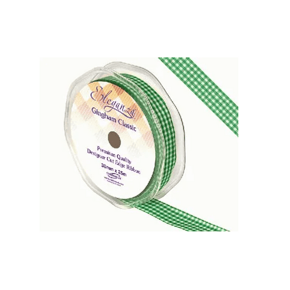 Green Gingham Ribbon 15mm x 25m Eleganza Ribbon