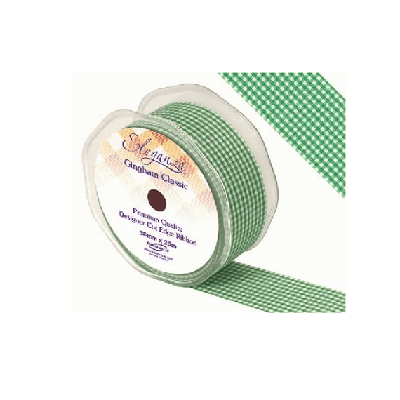 Green Gingham Ribbon 38mm x 25m Eleganza Ribbon