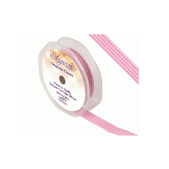 Light Pink Gingham Ribbon 15mm x 25m Eleganza Ribbon