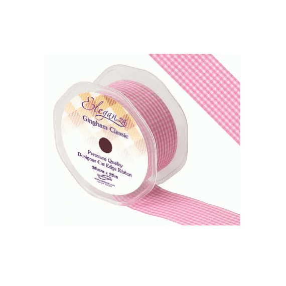 Light Pink Gingham Ribbon 38mm x 25m Eleganza Ribbon