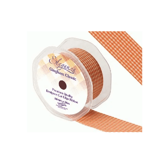Orange Gingham Ribbon 38mm x 25m Eleganza Ribbon