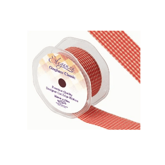 Red Gingham Ribbon 38mm x 25m Eleganza Ribbon