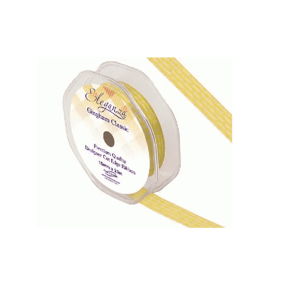 Yellow Gingham Ribbon 15mm x 25m Eleganza Ribbon