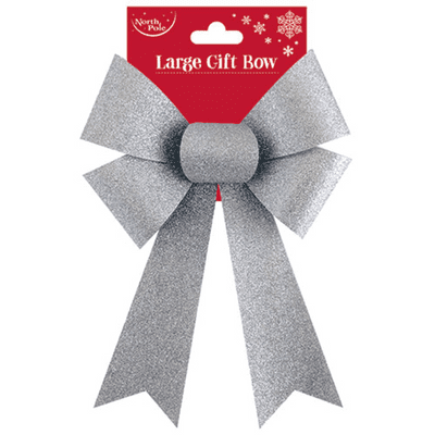 Glitter Gift Bow (Silver 33cms) 1pc