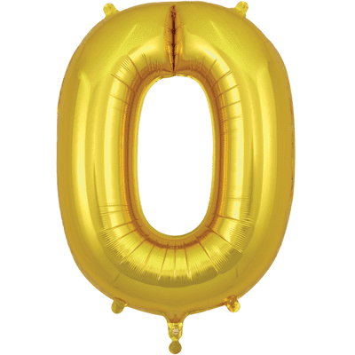 Gold Number 0 Balloon - Foil Number Balloon 1pc (34