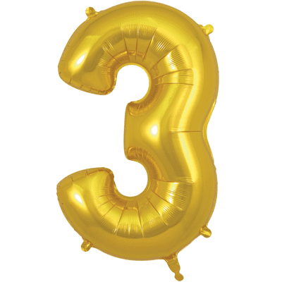 Gold Number 3 Balloon - Foil Number Balloon 1pc (34