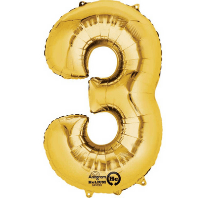 Gold Number 3 Mini-Foil Balloon (16