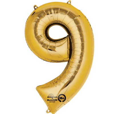 Gold Number 9 Mini-Foil Balloon (16
