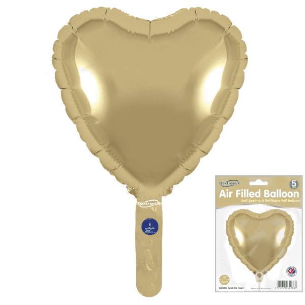 Mini Gold Silk Foil Balloon 5pc (9" Heart Air-Fill)
