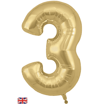 Gold Silk Number 3 Balloon - Foil Number Balloon 1pc (34
