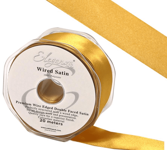 Gold Wired Edge Double Faced Satin Ribbon 25mm x 20m | Wholesale