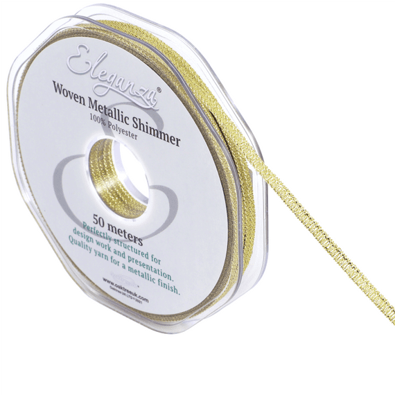 Yellow Shimmer Ribbons Gold Woven Metallic Shimmer Ribbon 3mm x 50m (Eleganza)