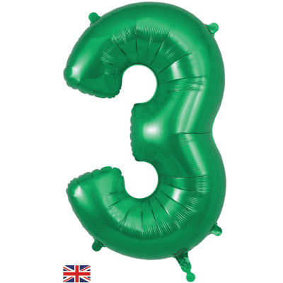 Green Number 3 Balloon - Foil Number Balloon 1pc (34