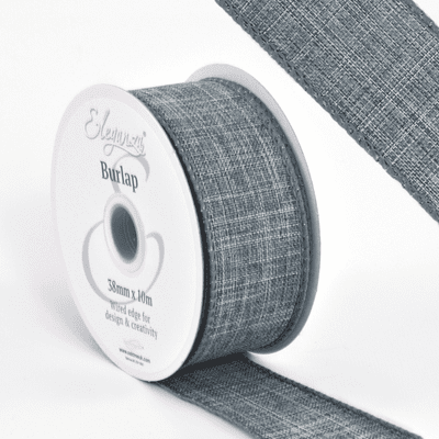 Grey Wired Edge Burlap Ribbon 38mm x 10m (Eleganza) 1pc