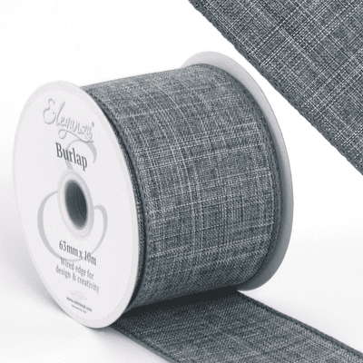 Grey Wired Edge Burlap Ribbon 63mm x 10m (Eleganza) 1pc